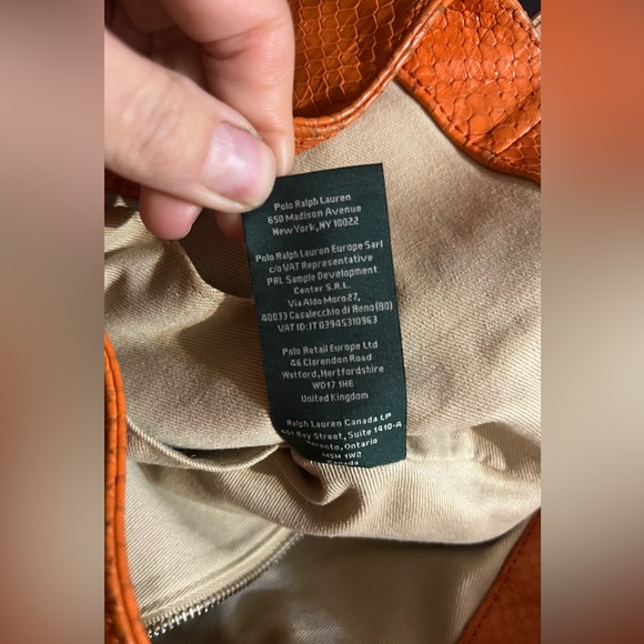 Ralph Lauren Orange Leather Snakeskin Embossed Shopper Tote - Picture 11 of 11
